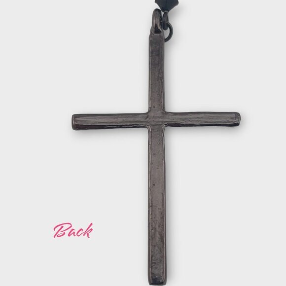 Vintage Spanish Black Crystal Cross Necklace Black Crystal Chain - Picture 4 of 11